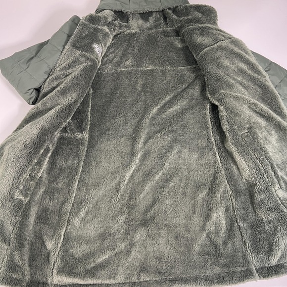 The North Face Jacket Womens Medium Green Reversible Fleece Long Hooded Coat - Picture 12 of 16